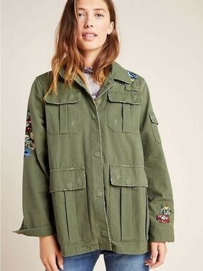 Dolan Left Coast Anthropologie Payton Olive Green Embroidered Utility Jacket